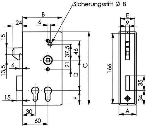 AMF Schiebetorschlosskasten 140SD-40ZW DIN L/R Maß A40xB94,5xC173mm Dornm.30/60mm