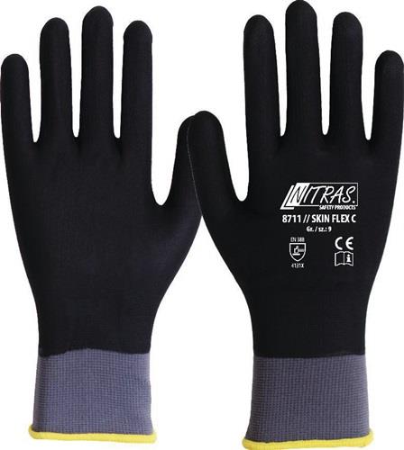 NITRAS Handschuhe SKIN FLEX C Gr.8 grau/schwarz EN 388 II Strick m.Beschichtung NITRAS