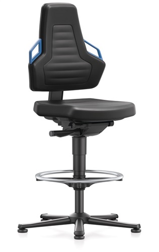 BIMOS Arbeitsdrehstuhl Nexxit Bodengleiter+Fußring Grifffarbe blau Integralschaum