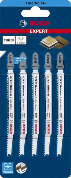 BOSCH EXPERT ‘Hardwood 2-side clean’ T 308 BF Stichsägeblatt, 5 Stück. Für Stichsägen