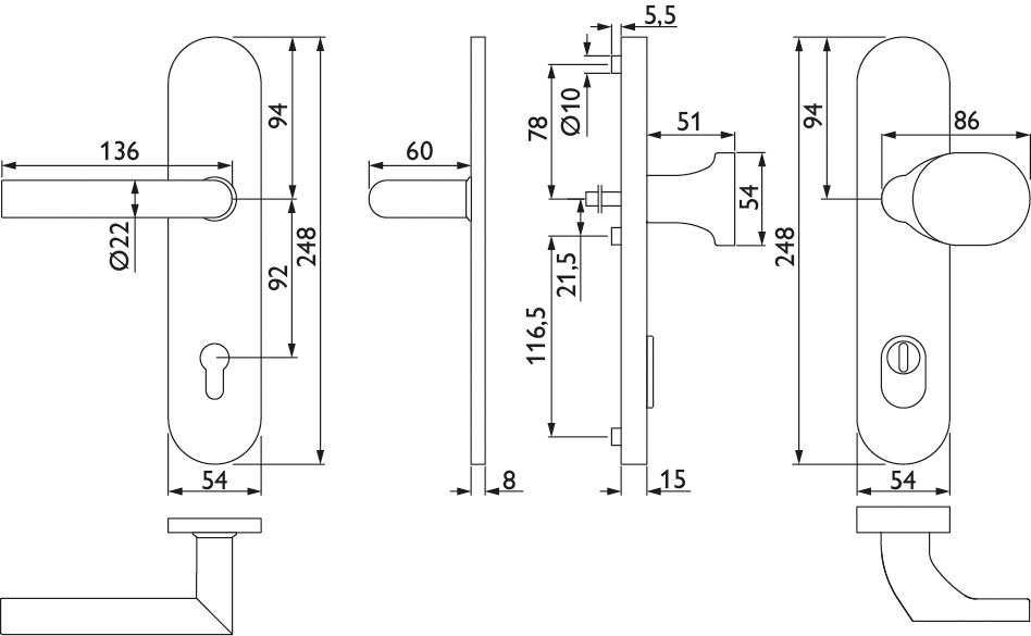 HERMAT Schutz-Wechselgarnitur mit Langschild BASIC 02 1802.Ø22/2089.KSH/3128, Edelstahl