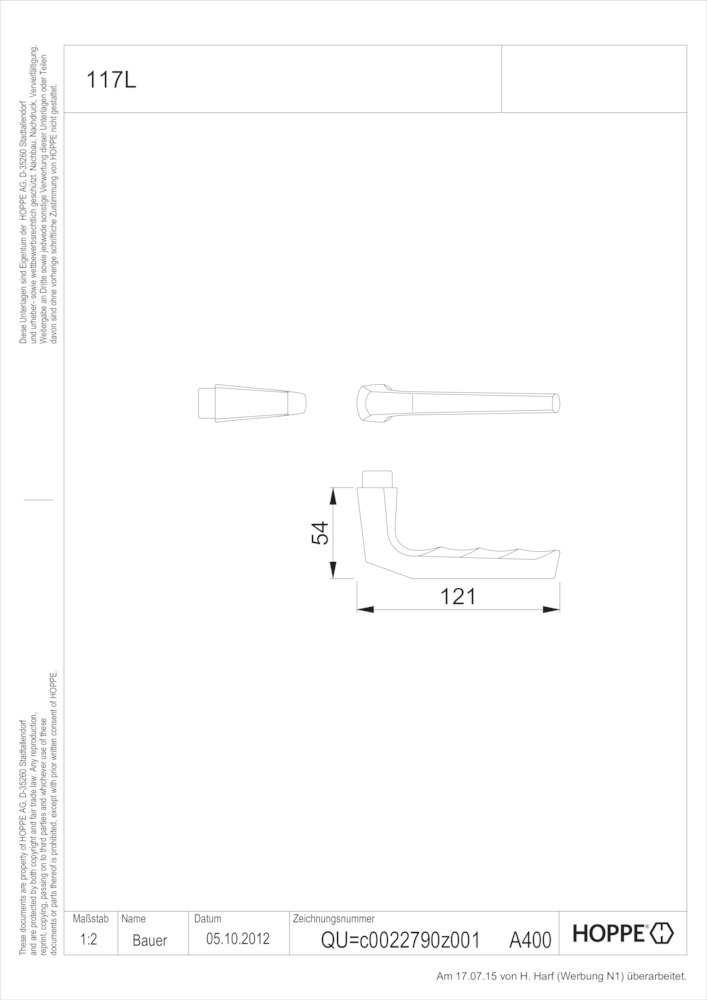 HOPPE® Drückerpaar Frankfurt 117L, Aluminium, 507597 HOPPE® Drückerpaar Frankfurt 117L, Aluminium, 507597