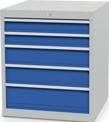 Schubladenschrank H819xB705xT736mm lichtgrau/signalblau 5 Schubl.Vollauszug