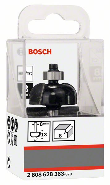 BOSCH Hohlkehlfräser, 8 mm, R1 8 mm, D 28,7 mm, L 13 mm, G 54 mm