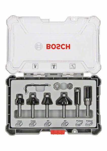 BOSCH Rand- und Kantenfräser-Set, 6-mm-Schaft, 6-teilig