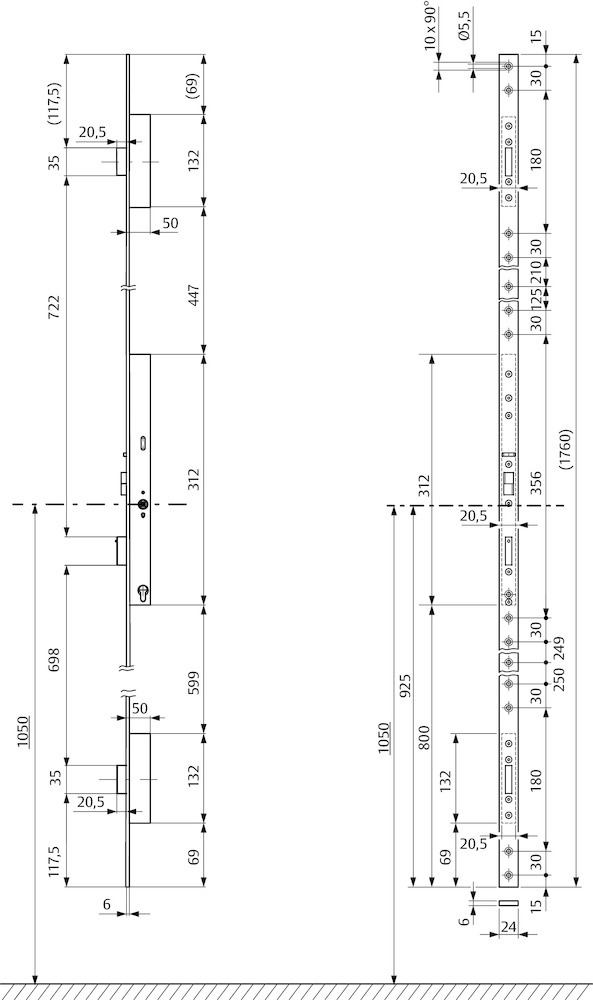 effeff Mehrfachverriegelung (mechanisch) OneSystem 319NE, Stahl, 1-flg. effeff Mehrfachverriegelung (mechanisch) OneSystem 319NE, Stahl, 1-flg.