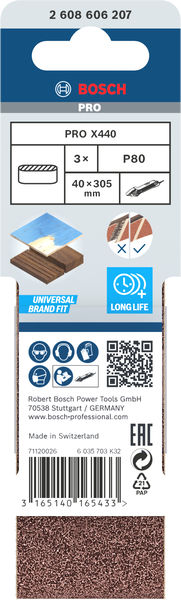 BOSCH Schleifband-Set X440 Best for Wood and Paint, 3-teilig, 40 x 305 mm, 80