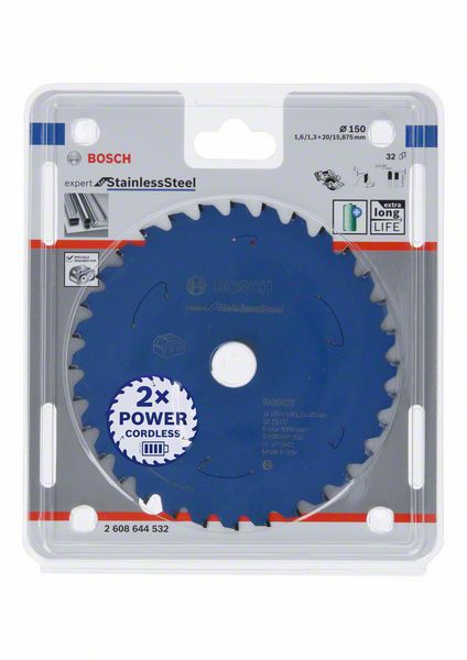 BOSCH Akku-Kreissägeblatt Expert for Stainless Steel, 150 x 1,6/1,3 x 20, 32 Zähne