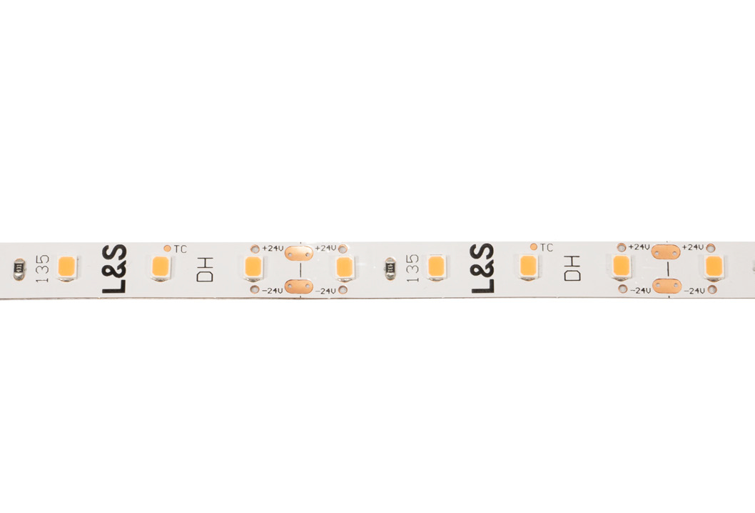 L&S LED-Band HE 80LEDs/m (2835), 2700K, 4LEDs/50mm, 24DC, 4,3W/m, 8mmx300mm, 1x Anschlussltg. 200mm, white PCB, IP20