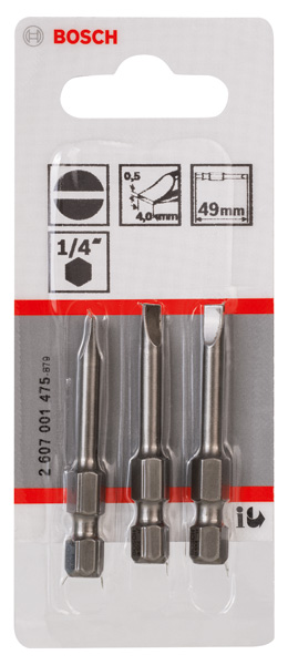 BOSCH Schrauberbit Extra-Hart S 0,5 x 4,0, 49 mm, 3er-Pack
