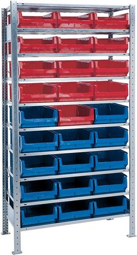Nordwest Steckregal H2000xB1000xT500mm Grundregal 10 Stahlböden 14xMK2Z blau,13xMK2Z rot