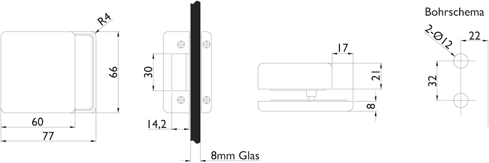 HERMAT Ganzglas Gegenkasten GENOVA 6084.GKS, Aluminium