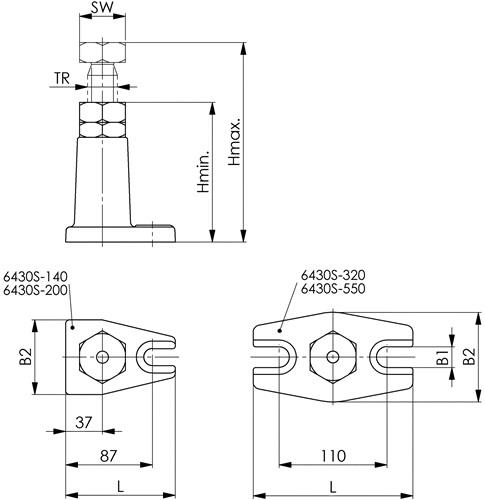 AMF Schraubbock Nr.6430S Atlas Gr.550 m.Gegenmutter H.320-550mm AMF