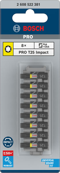 BOSCH Schrauberbit-Set Impact Control, 8-teilig, mit T25, 25 mm