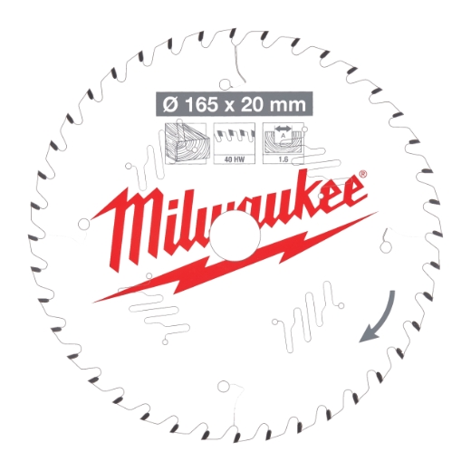 MILWAUKEE 165/20 mm Z40 Wechselzahn Kreissägeblatt Holz für Akku-Handkreissägen