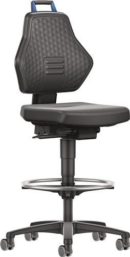 TECWERK Arbeitsdrehstuhl Rl.+Fußring Kunstleder schwarz Grifffarbe blau 580-860mm TW