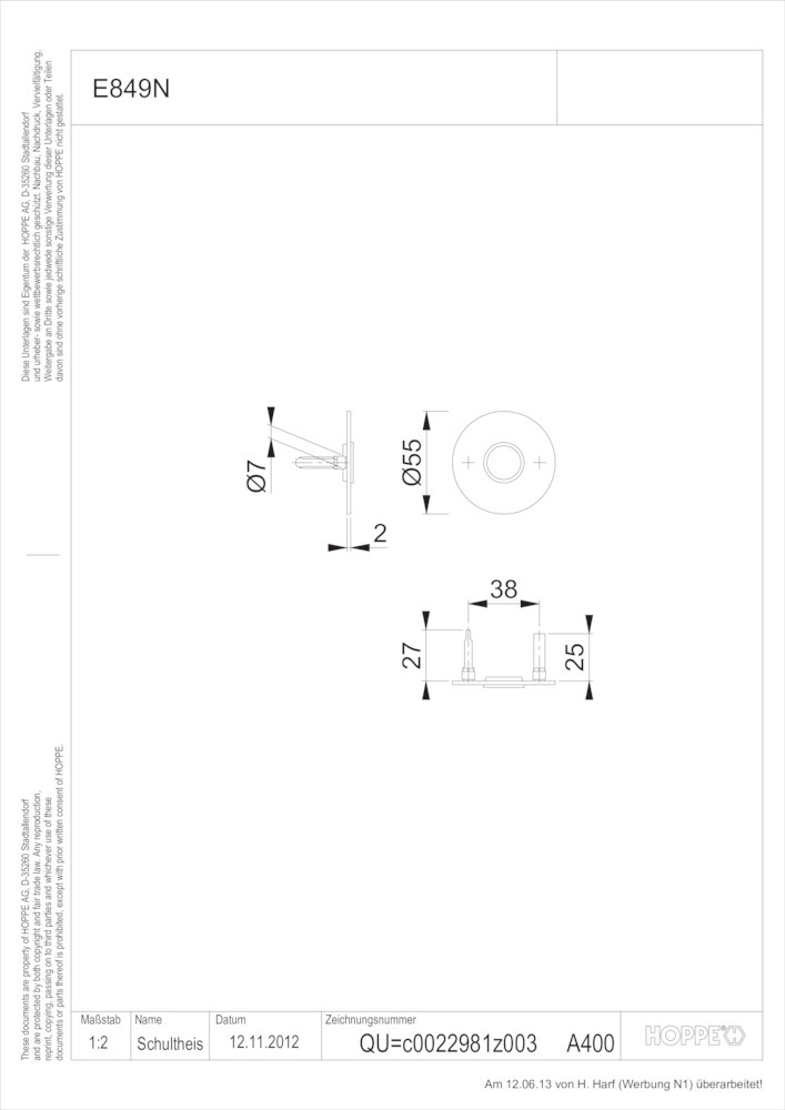HOPPE® Drückerrosettenpaar E849N, Edelstahl, 3757973