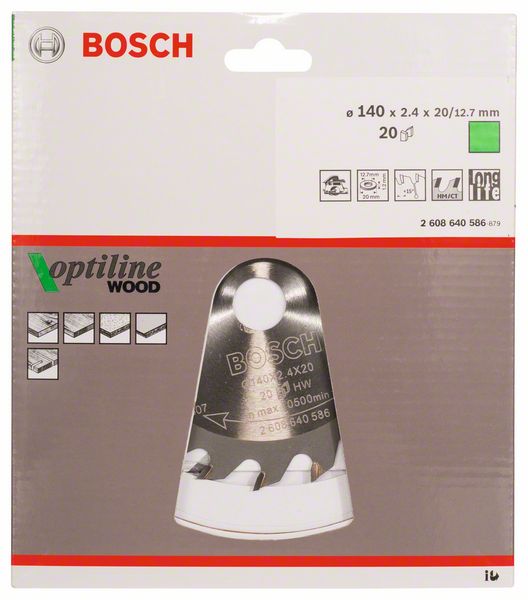 BOSCH Kreissägeblatt Optiline Wood für Handkreissägen, 140 x 20/12,7 x 2,4 mm, 20