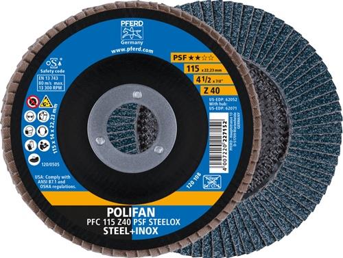 PFERD Fächerscheibe POLIFAN Z PSF STEELOX D.115mm K.40 kon.STA/INOX ZK PFERD