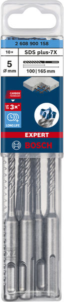 BOSCH EXPERT SDS plus-7X Hammerbohrer, 5 x 100 x 165 mm, 10-tlg.. Für Bohrhämmer
