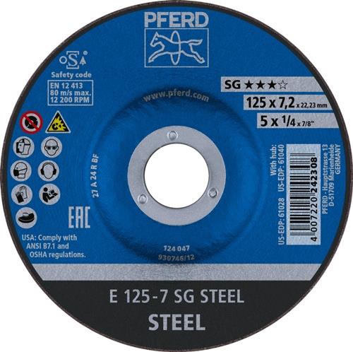 PFERD Schruppscheibe SG STEEL D125xS7,2mm gekr.STA Bohr.22,23mm PFERD