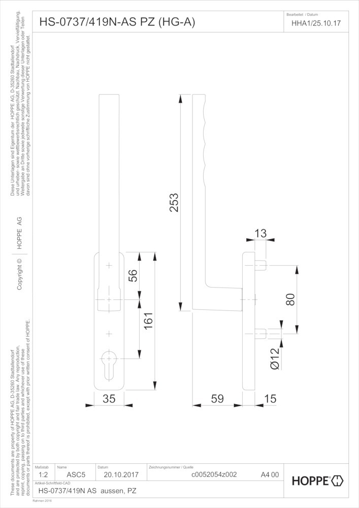 HOPPE® Handhebelgarnitur Toulon HS-0737/419N-AS, ohne Schrauben, Aluminium, 11668994 HOPPE® Handhebelgarnitur Toulon HS-0737/419N-AS, ohne Schrauben, Aluminium, 11668994