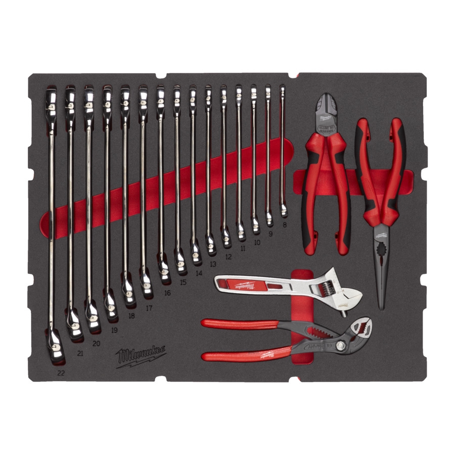 MILWAUKEE 19-teilige Einlage für PACKOUT Koffer mit Schubladen PACKOUT Ringmaulschlüssel und Zangen Einlage