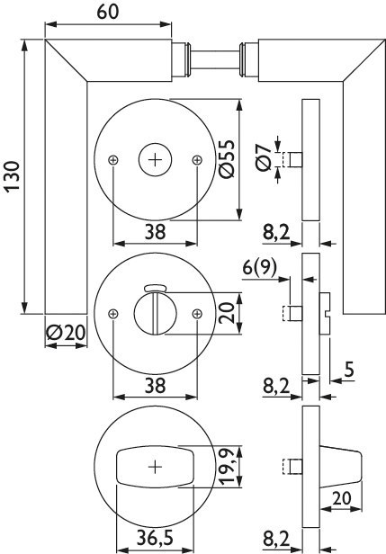 HERMAT Drückergarnitur mit Rosetten BASIC 02 1802/2073.M, Klasse 4, Edelstahl