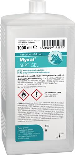 MYXAL Handdesinfektionsgel MYXAL® SEPT GEL 1l parfüm-/farbstofffrei 1000ml Hartflasche