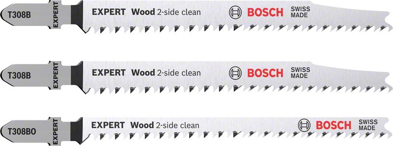 BOSCH EXPERT ‘Wood 2-side clean‘ Stichsägeblatt-Set, 3-tlg., T308B/BO. Für Stichsägen BOSCH EXPERT ‘Wood 2-side clean‘ Stichsägeblatt-Set, 3-tlg., T308B/BO. Für Stichsägen