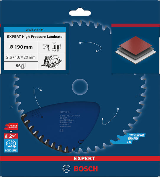 BOSCH Kreissägeblatt Expert for High Pressure Laminate, 190 x 20 x 2,6 mm, 56