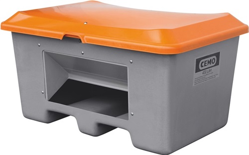 CEMO Streugutbehälter L1210xB820xH680mm 400l GFK grau/orange m.Entnahmeönffnung