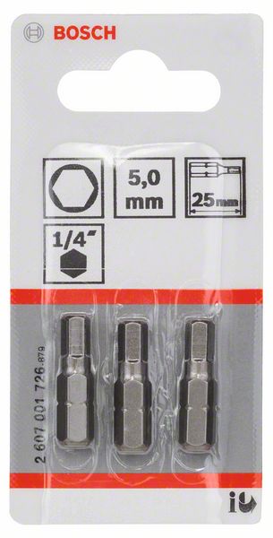 BOSCH Schrauberbit Extra-Hart HEX 5, 25 mm, 3er-Pack