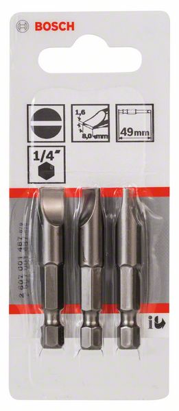 BOSCH Schrauberbit Extra-Hart S 1,6 x 8,0, 49 mm, 3er-Pack