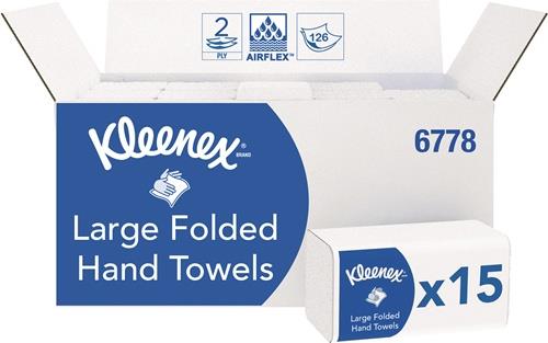 Falttuch KLEENEX® 6778 2-lagig weiß L.ca.320 mmxB.ca.215 mm passend für 9000 474 108, 9000 469 673 15 Pack x 124 Tücher = 1860 Tücher KLEENEX
