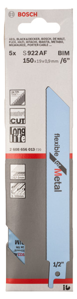 BOSCH Säbelsägeblatt S 922 AF, Flexible for Metal, 5er-Pack