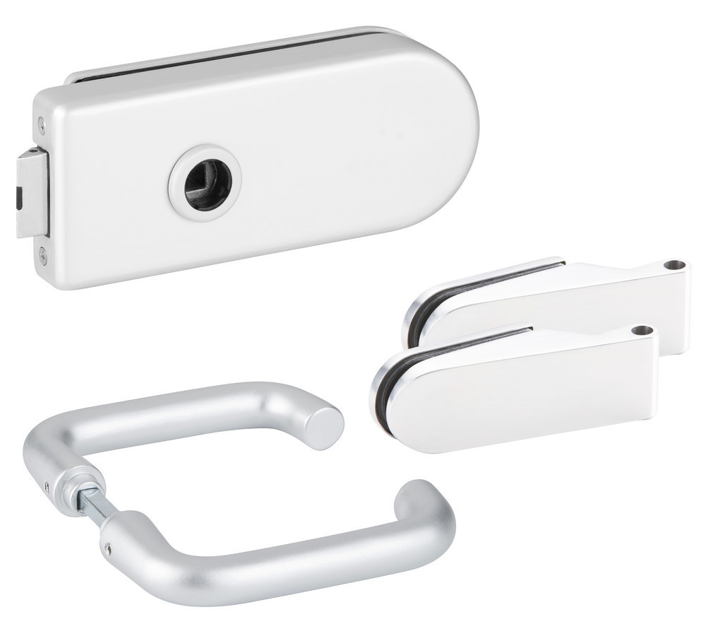 HERMAT Ganzglastürschloss-Set VENEZIA 6011/6215/1901, Aluminium