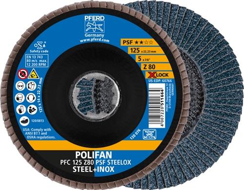 PFERD Fächerscheibe X-LOCK PSF Z STEELOX D.125mm K.80 kon.INOX ZK Z PFERD