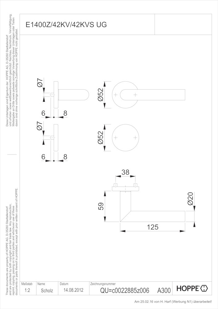 HOPPE® Drückergarnitur mit Rosetten Amsterdam E1400Z/42KV/42KVS, Edelstahl, 3289794