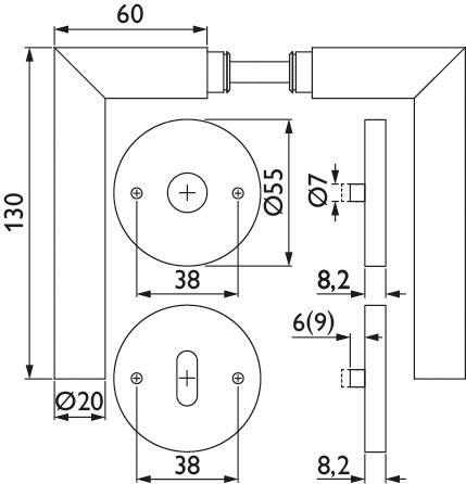 HERMAT Drückergarnitur mit Rosetten BASIC 02 1802/2073.M, Klasse 4, Edelstahl