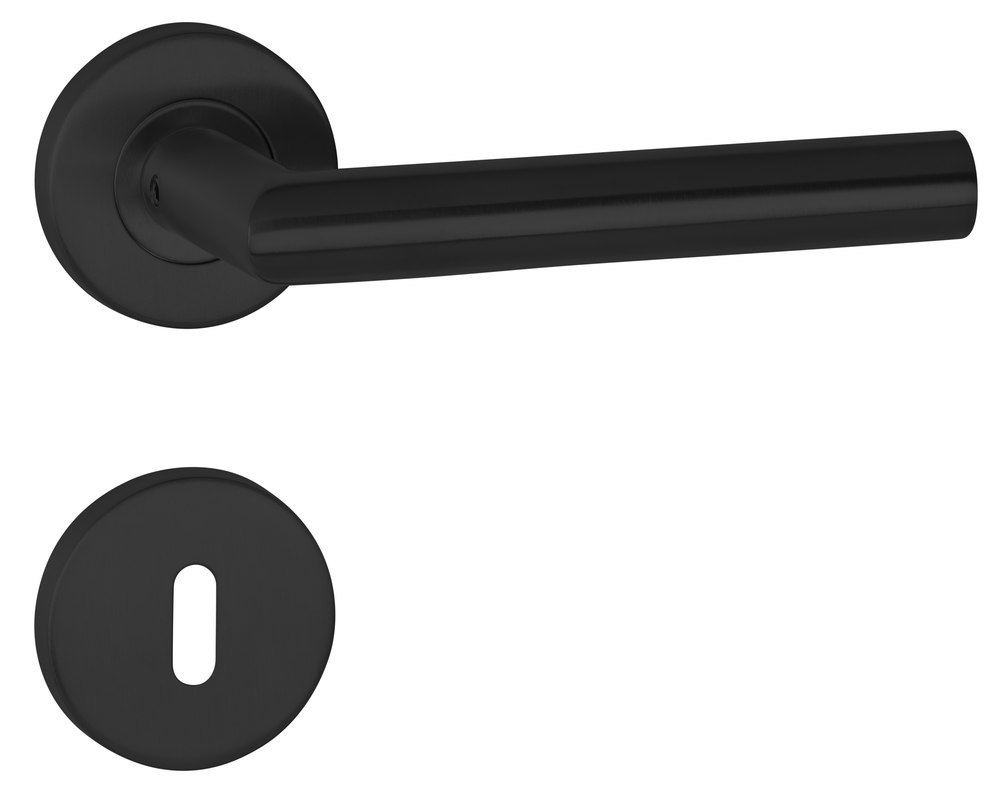 HERMAT Drückergarnitur mit Rosetten BASIC 02 1802/2073.MI, Klasse 4, Edelstahl