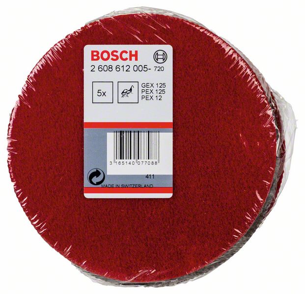 BOSCH Polierfilz für Exzenterschleifer, hart, Klett, 128 mm, 5er-Pack