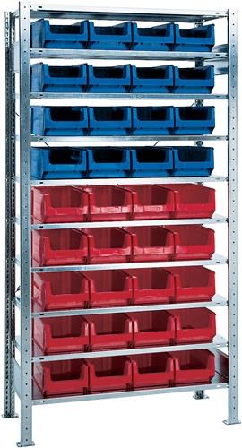 Nordwest Steckregal H2000xB1000xT400mm Grundregal 10 Stahlböden 16xMK3Z blau,20xMK3Z rot