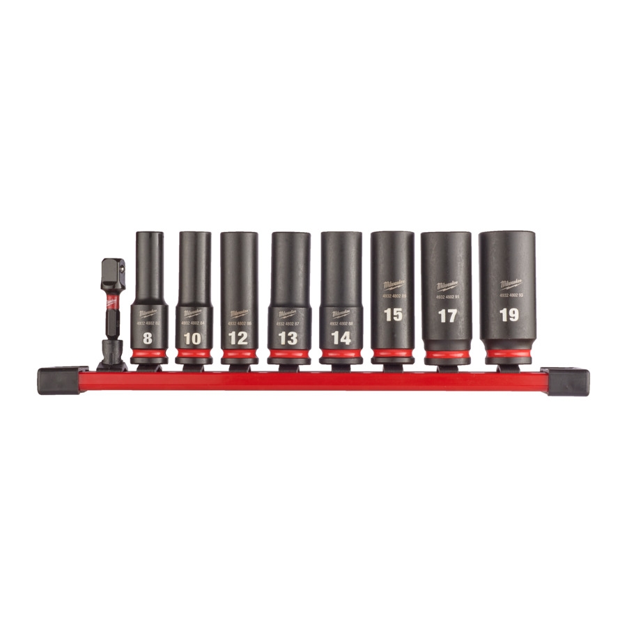 MILWAUKEE 9-teiliges Set auf Schiene SHOCKWAVE Schlagnuss 3/8" lang Set