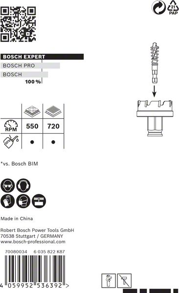 BOSCH EXPERT Sheet Metal Lochsäge, 22 × 5 mm. Für Dreh- und Schlagbohrer BOSCH EXPERT Sheet Metal Lochsäge, 22 × 5 mm. Für Dreh- und Schlagbohrer