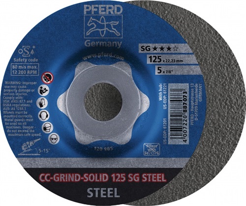 PFERD Schleifscheibe CC-GRIND-SOLID SG STEEL D125xSmm gekr.STA Bohr.22,23mm PFERD