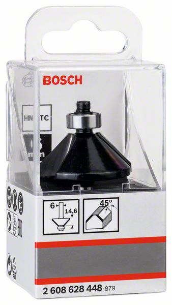 BOSCH Fase-/Bündigfräser 6 mm, D1 34,9 mm, B 11,1 mm, L 14,6 mm, G 56 mm, 45°