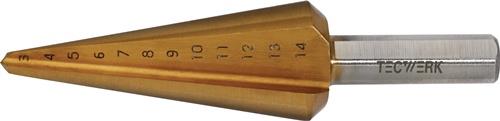 TECWERK Blechschälbohrer Bohrber.3-14mm HSS TiN Gesamt-L.58mm Z.2 TECWERK