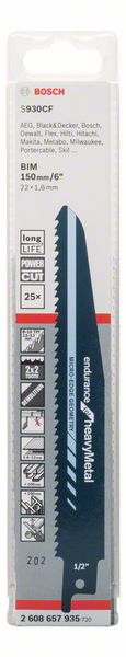 BOSCH Säbelsägeblatt S 930 CF, Endurance for Heavy Metal, 25er-Pack BOSCH Säbelsägeblatt S 930 CF, Endurance for Heavy Metal, 25er-Pack