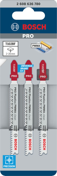BOSCH Stichsägeblatt T 102 BF Clean for PMMA, 3er-Pack